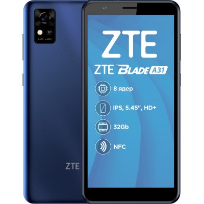 Купить ᐈ Кривой Рог ᐈ Низкая цена ᐈ Смартфон ZTE Blade A31 2/32GB Dual Sim Blue; 5.45" (1440х720) IPS / Spreadtrum SC9863A / ОЗУ