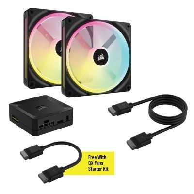 Вентилятор Corsair iCUE Link QX140 RGB PWM PC Fans Starter Kit with iCUE LINK System Hub (CO-9051004-WW), 140x140x25мм, 4-pin, ч