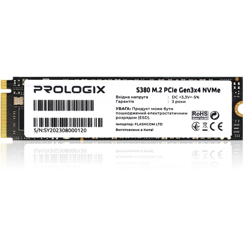 Купить ᐈ Кривой Рог ᐈ Низкая цена ᐈ Накопитель SSD  256GB Prologix S380 M.2 2280 PCIe 3.0 x4 NVMe TLC (PRO256GS380)