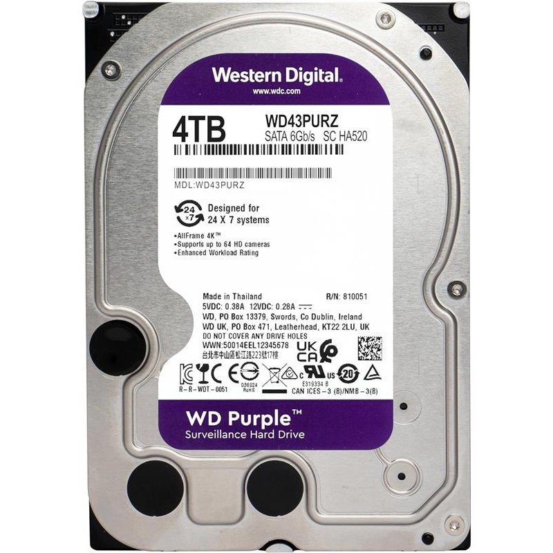 Купить ᐈ Кривой Рог ᐈ Низкая цена ᐈ Накопитель HDD SATA 4.0TB WD Purple 5400rpm 256MB (WD43PURZ)
