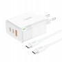 Мережевий зарядний пристрій Foneng USB-A 2xUSB-C GaN 65W White (GAN65) + кабель USB-C