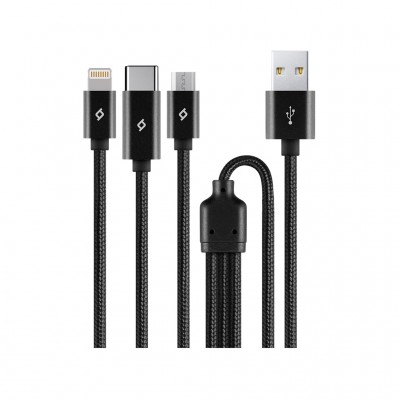 Кабель Ttec AlumiCable Trio USB Type-C - USB Type-A - Lightning - micro USB (M/M), 1 м, Black (2DK39S)