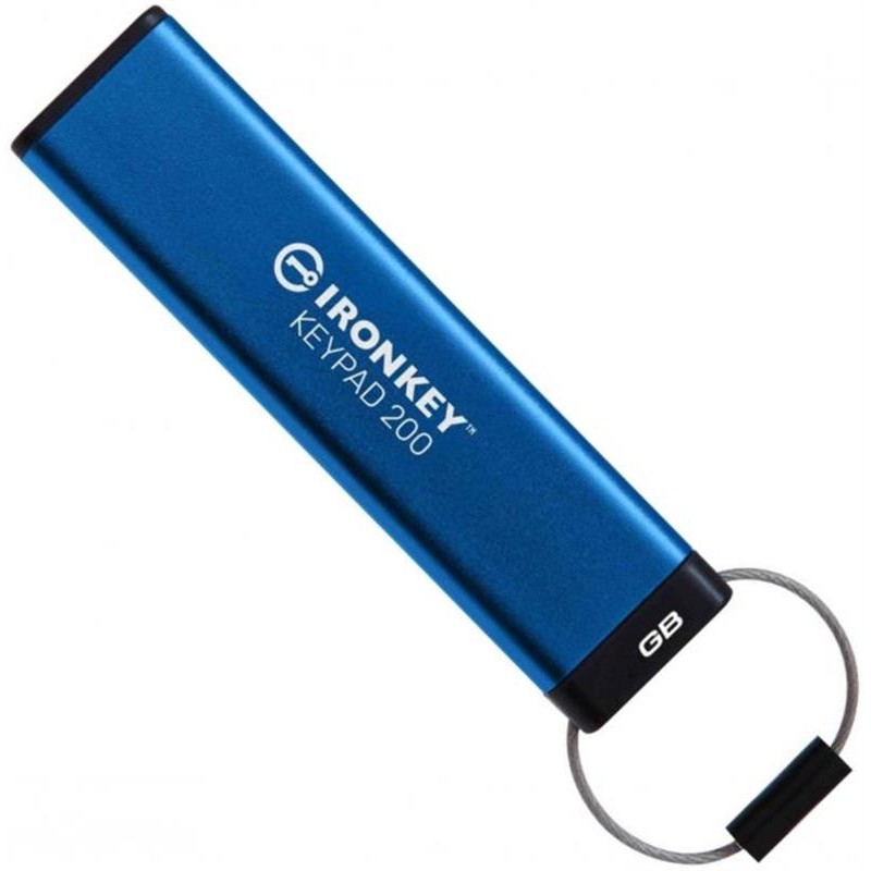 Купить ᐈ Кривой Рог ᐈ Низкая цена ᐈ Флеш-накопитель USB3.2 64GB Kingston IronKey Keypad 200 Type-A Blue (IKKP200/64GB)