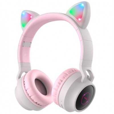 Купить ᐈ Кривой Рог ᐈ Низкая цена ᐈ Bluetooth-гарнитура Hoco W27 Cat Ear Grey/Pink (W27GP)