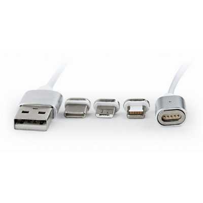 Кабель Cablexpert (CC-USB2-AMLM31-1M), USB 2.0 - Lightning/Micro/USB-C USB, 1м, сріблястий