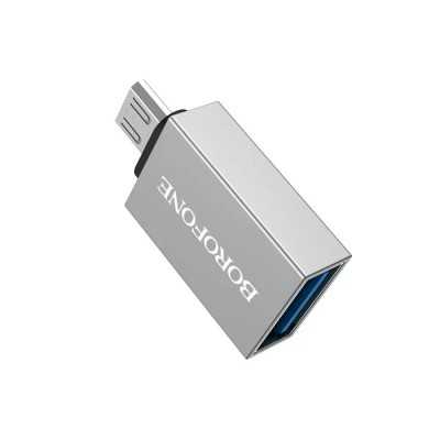 Купить ᐈ Кривой Рог ᐈ Низкая цена ᐈ Адаптер Borofone BV2 USB - micro USB (F/M), серебристый (BV2S)