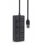 Купить ᐈ Кривой Рог ᐈ Низкая цена ᐈ Концентратор USB 2.0 Gembird 4хUSB2.0, с выключателями, пластик, Black (UHB-U2P4P-01)