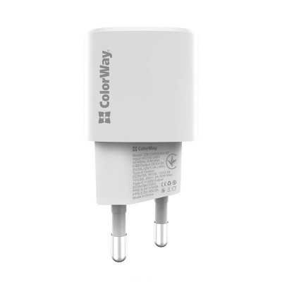 Купить ᐈ Кривой Рог ᐈ Низкая цена ᐈ Сетевое зарядное устройство ColorWay GaN PD Port USB PPS (Type-C PD + USB QC3.0) (33W) White