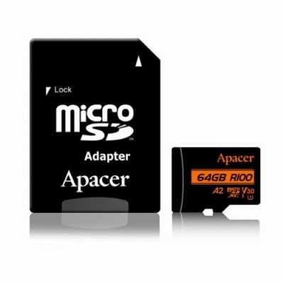 Купить ᐈ Кривой Рог ᐈ Низкая цена ᐈ Карта памяти MicroSDXC 64GB UHS-I/U3 Class 10 Apacer (AP64GMCSX10U8-R) + SD адаптер