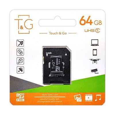 Купить ᐈ Кривой Рог ᐈ Низкая цена ᐈ Карта памяти MicroSDXC 64GB UHS-I Class 10 T&G + SD-adapter (TG-64GBSDCL10-01)