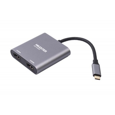 Купить ᐈ Кривой Рог ᐈ Низкая цена ᐈ Адаптер-переходник Maxxter 2хHDMI - USB Type-C V 2.0 (F/M), 0.1 м, Grey (V-CM-2HDMI)