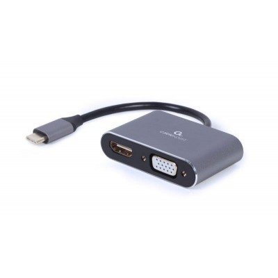 Купить ᐈ Кривой Рог ᐈ Низкая цена ᐈ Адаптер Cablexpert HDMI+VGA - USB Type-C (F/M), 0.15 м, Black (A-USB3C-HDMIVGA-01)