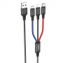 Купить ᐈ Кривой Рог ᐈ Низкая цена ᐈ Кабель Hoco X76 Super Charging 3in1 USB - Lightning/micro USB/USB-C, 2A, 1м, Black/Red/Blue 