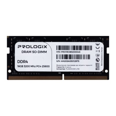Купить ᐈ Кривой Рог ᐈ Низкая цена ᐈ Модуль памяти SO-DIMM DDR4 16GB/3200 Prologix (PRO16GB3200D4S)