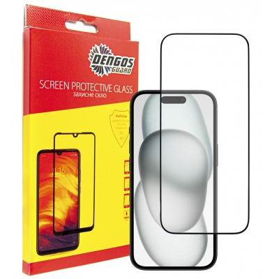 Купить ᐈ Кривой Рог ᐈ Низкая цена ᐈ Защитное стекло Dengos для Apple iPhone 15 Pro Black Full Glue (TGFG-320)