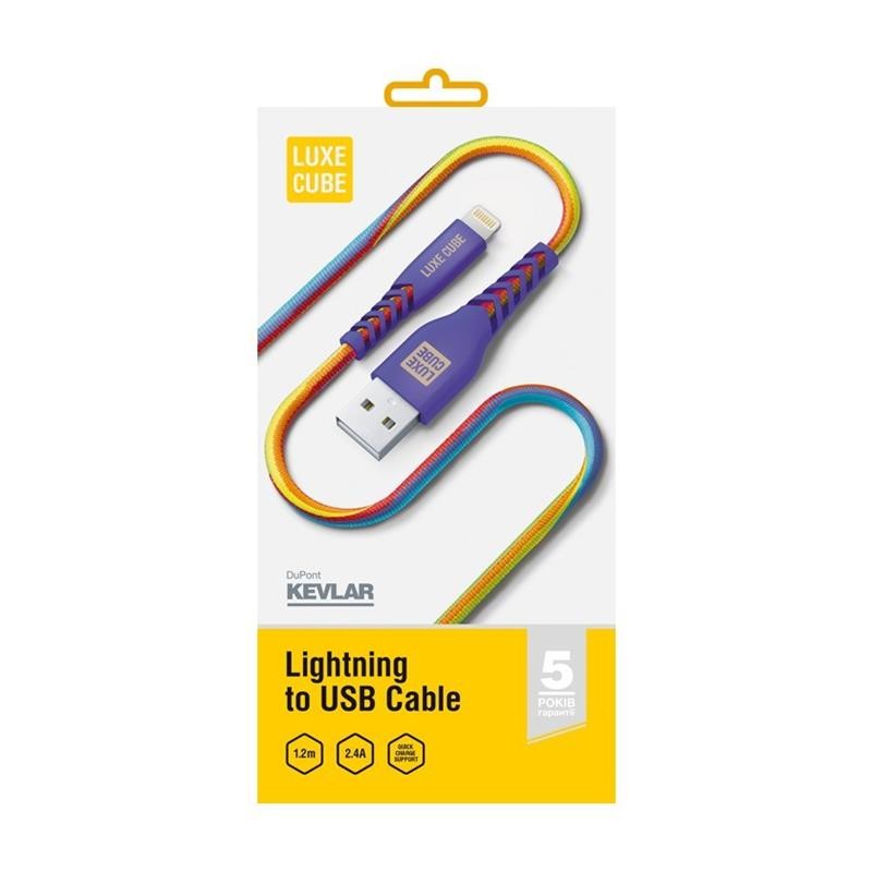Купить ᐈ Кривой Рог ᐈ Низкая цена ᐈ Кабель Luxe Cube Kevlar USB - Lightning (M/M), 1.2 м, радужный (8886668686341)
