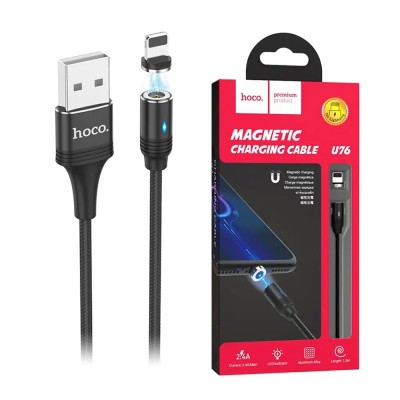 Купить ᐈ Кривой Рог ᐈ Низкая цена ᐈ Кабель Hoco U76 Fresh USB - Lightning (M/M), магнитный, 1.2 м, Black (U76B)