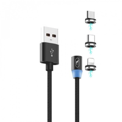 Купить ᐈ Кривой Рог ᐈ Низкая цена ᐈ Кабель SkyDolphin S59KIT Magnetic USB - Lightning + microUSB + Type-C 1м, Black (USB-000547)