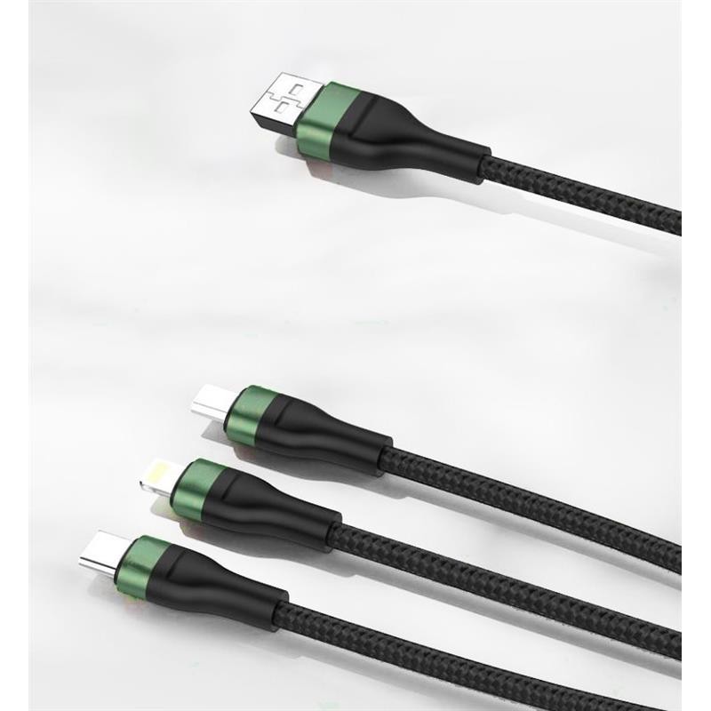 Купить ᐈ Кривой Рог ᐈ Низкая цена ᐈ Кабель Foneng X78 1.2M 3-in-1 (66W) USB - Lightning + micro USB + USB-C, 1.2 м, Black (X78-C
