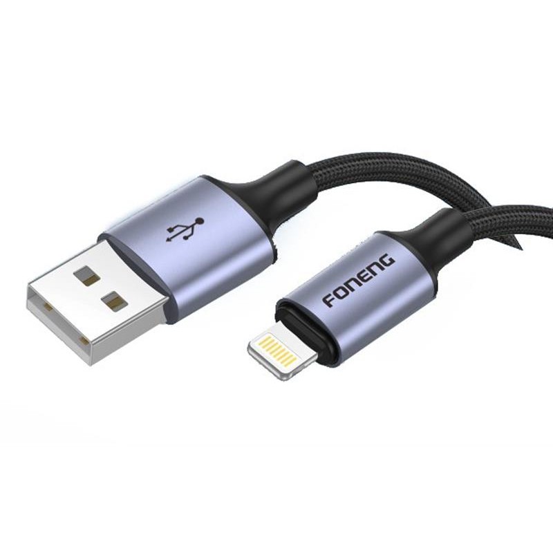 Купить ᐈ Кривой Рог ᐈ Низкая цена ᐈ Кабель Foneng X95 Metal Head Braided Cable (3A) USB - Lightning, 1.2 м, Black (X95-CA-IP)