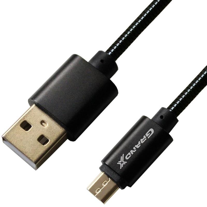 Купить ᐈ Кривой Рог ᐈ Низкая цена ᐈ Кабель Grand-X USB - micro USB (M/M), 2.1A, металлическая оплетка, 1 м, Black (MM-01B) гифтб