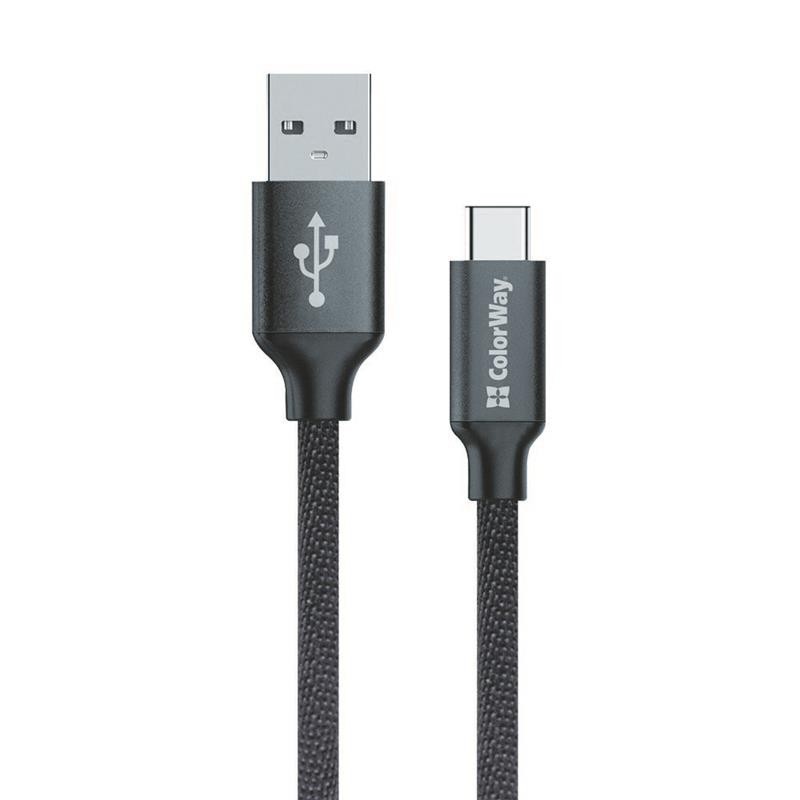 Купить ᐈ Кривой Рог ᐈ Низкая цена ᐈ Кабель ColorWay USB - USB Type-C (M/M), 1 м, Black (CW-CBUC003-BK)