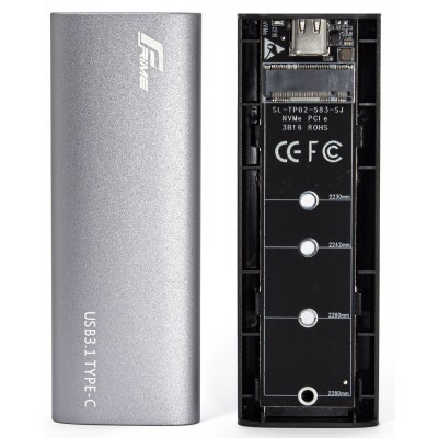 Зовнішня кишеня Frime M.2 NVMe PCIe, USB 3.2 Type-C, Metal, Silver (FHE401.M2UC)