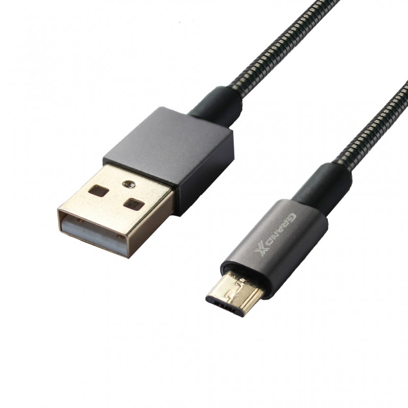 Купить ᐈ Кривой Рог ᐈ Низкая цена ᐈ Кабель Grand-X USB - micro USB (M/M), Cu, 2.1A, оплетка металл, 1 м, Black (MM-01)
