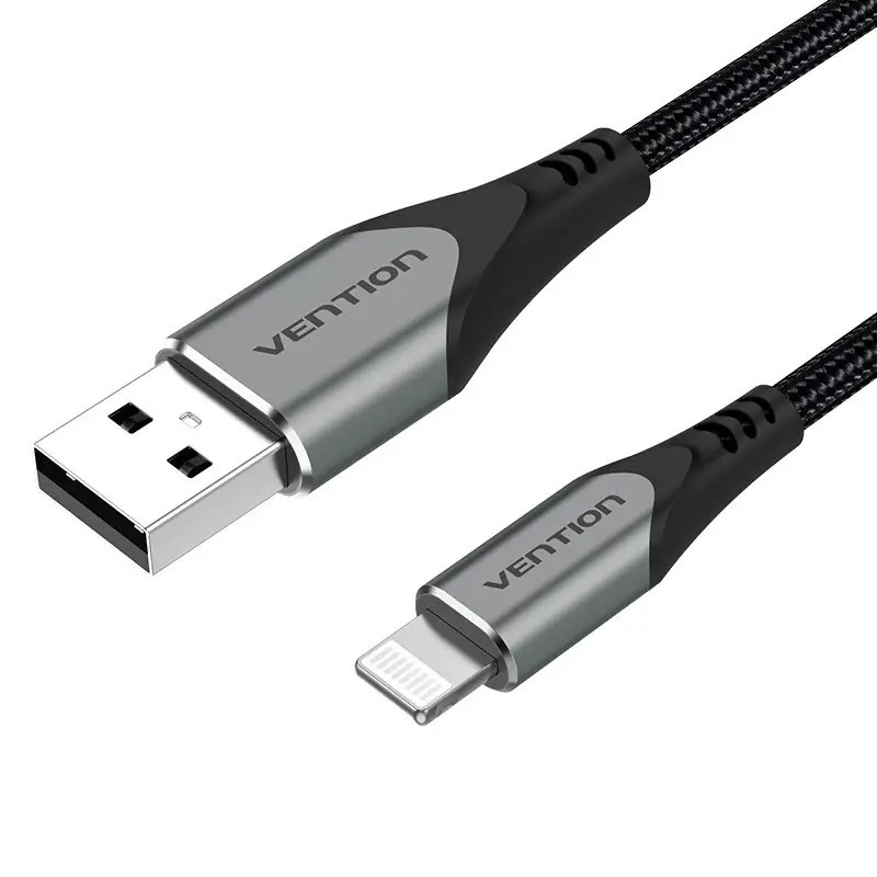 Купить ᐈ Кривой Рог ᐈ Низкая цена ᐈ Кабель Vention USB - Lightning (M/M), 2.4 A, 1.5 м, Grey (LABHG)