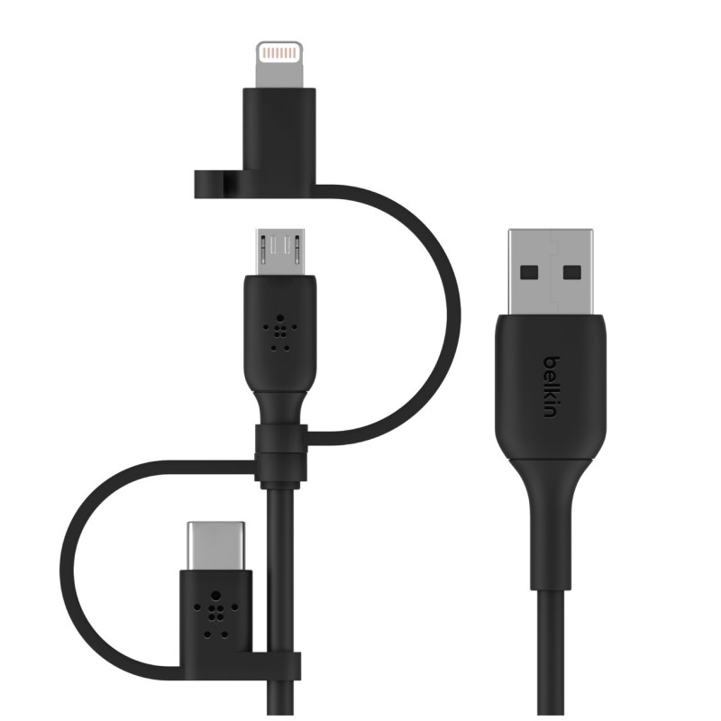 Купить ᐈ Кривой Рог ᐈ Низкая цена ᐈ Кабель Belkin Boost Charge Universal USB - Lightning + micro USB + USB Type-C (M/M), 1 м, Bl