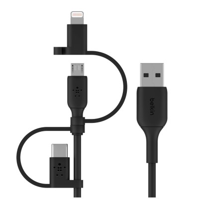 Купить ᐈ Кривой Рог ᐈ Низкая цена ᐈ Кабель Belkin Boost Charge Universal USB - Lightning + micro USB + USB Type-C (M/M), 1 м, Bl