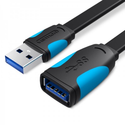 Купить ᐈ Кривой Рог ᐈ Низкая цена ᐈ Удлинитель Vention Flat USB - USB (M/F), 1.5 м, Black (VAS-A13-B150)