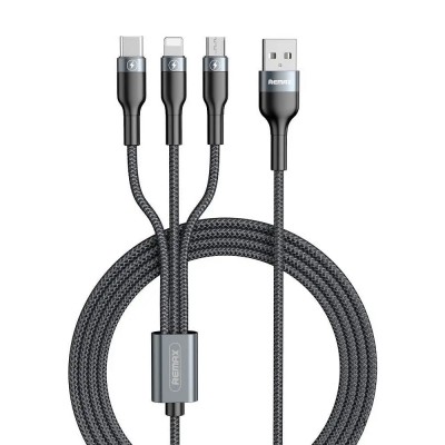 Купить ᐈ Кривой Рог ᐈ Низкая цена ᐈ Кабель Remax RC-070th Sury2 USB - Lightning + micro USB + USB Type-C (M/M), 1 м, Grey (69721
