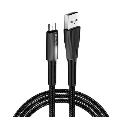 Купить ᐈ Кривой Рог ᐈ Низкая цена ᐈ Кабель ColorWay USB - micro USB (M/M), Zinc Alloy + Led, 2.4 А, 1 м, Black (CW-CBUM035-BK)