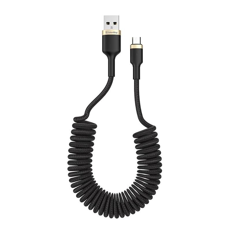 Купить ᐈ Кривой Рог ᐈ Низкая цена ᐈ Кабель ColorWay USB - micro USB (M/M), spiral, 2.4 А, 1 м, Black (CW-CBUM051-BK)