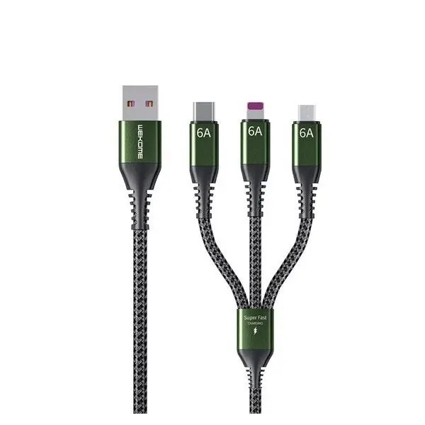 Купить ᐈ Кривой Рог ᐈ Низкая цена ᐈ Кабель WK WDC-170 Raython 3-in-1 USB - Lightning + micro USB + USB Type-C (M/M), 6 A, 1.2 м,
