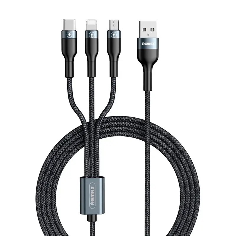 Купить ᐈ Кривой Рог ᐈ Низкая цена ᐈ Кабель Remax RC-186th SPEED Combo 3-in-1 USB - Lightning + micro USB + USB Type-C (M/M), 2.1