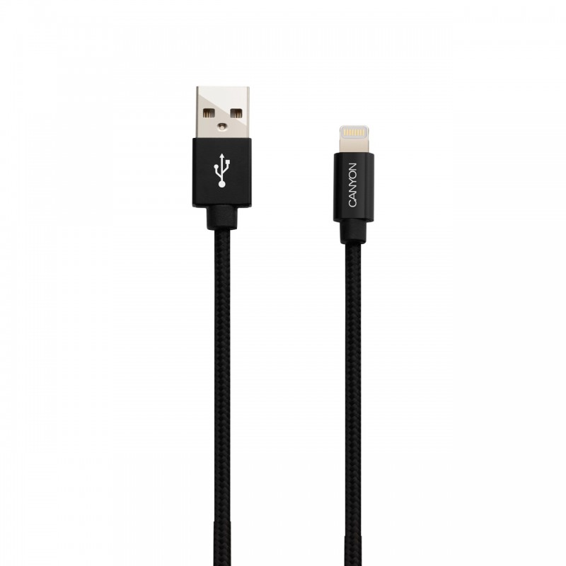 Купить ᐈ Кривой Рог ᐈ Низкая цена ᐈ Кабель Canyon USB - Lightning 0.96м, Black (CNS-MFIC3B) в оплетке