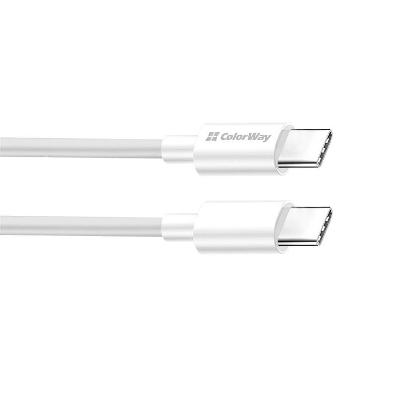 Купить ᐈ Кривой Рог ᐈ Низкая цена ᐈ Кабель ColorWay USB Type-C - USB Type-C (M/M), PD Fast Charging 100W, 5.0 А, 1 м, White (CW-