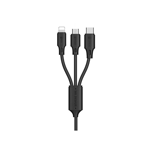 Купить ᐈ Кривой Рог ᐈ Низкая цена ᐈ Кабель WK WDC-103th USB - Lightning + micro USB + USB Type-C (M/M), 3 А, 1.15 м, Black (6941