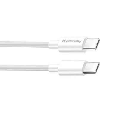 Купить ᐈ Кривой Рог ᐈ Низкая цена ᐈ Кабель ColorWay USB Type-C - USB Type-C (M/M), PD Fast Charging 65W, 3.0 А, 2 м, White (CW-C