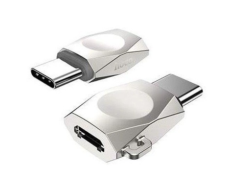 Купить ᐈ Кривой Рог ᐈ Низкая цена ᐈ Адаптер Hoco UA8 micro USB - USB Type-C (F/M), серебристый (UA8S)