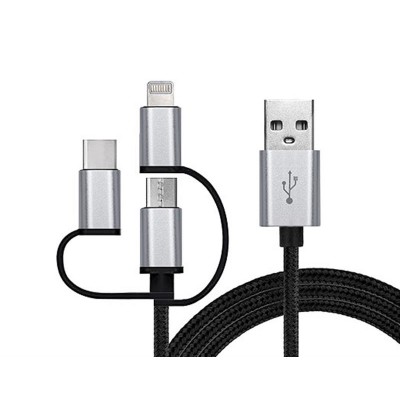 Купить ᐈ Кривой Рог ᐈ Низкая цена ᐈ Кабель REAL-EL Premium 3in1 USB - Lightning + micro USB + USB Type-C (M/M), 1 м, черный (EL1