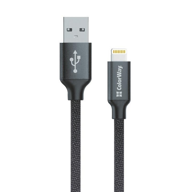 Купить ᐈ Кривой Рог ᐈ Низкая цена ᐈ Кабель ColorWay USB - Lightning (M/M), 1 м, Black (CW-CBUL004-BK)
