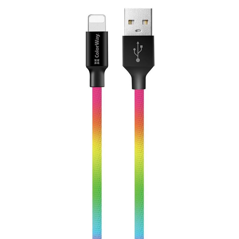 Купить ᐈ Кривой Рог ᐈ Низкая цена ᐈ Кабель ColorWay USB - Lightning (M/M), 2.4 А, 1 м, Multicolor (CW-CBUL016-MC)