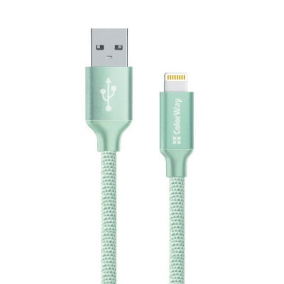 Купить ᐈ Кривой Рог ᐈ Низкая цена ᐈ Кабель ColorWay USB - Lightning (M/M), 2.4 А, 2 м, Mint (CW-CBUL007-MT)