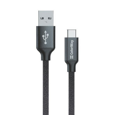 Купить ᐈ Кривой Рог ᐈ Низкая цена ᐈ Кабель ColorWay USB-USB-C, 2м Black (CW-CBUC008-BK)