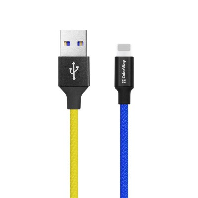 Купить ᐈ Кривой Рог ᐈ Низкая цена ᐈ Кабель ColorWay USB - Lightning (M/M), 2.4 А, 1 м, Blue/Yellow (CW-CBUL052-BLY)