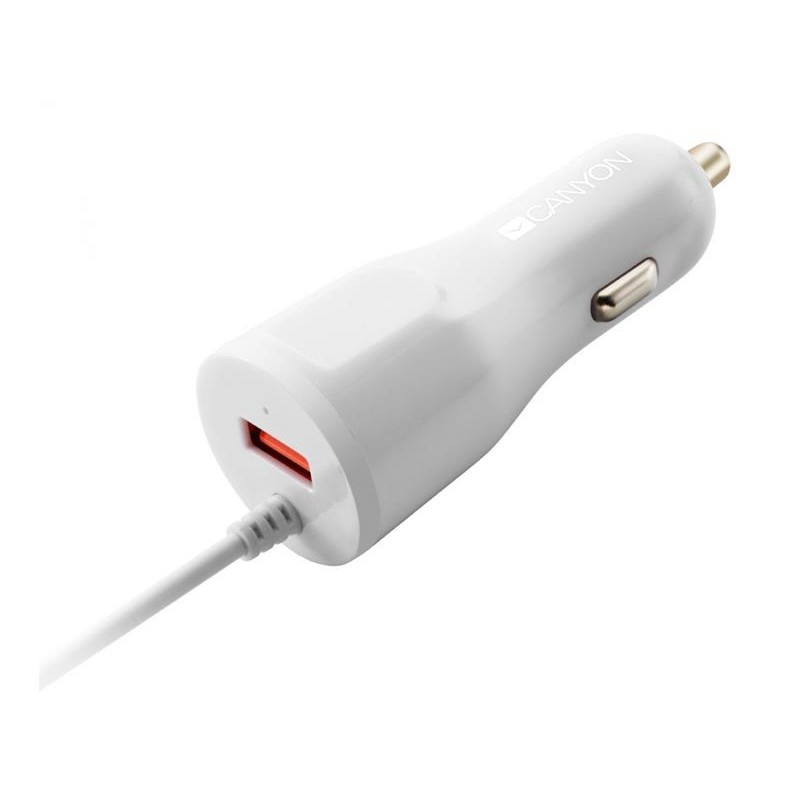 Купить ᐈ Кривой Рог ᐈ Низкая цена ᐈ Автомобильное зарядное устройство Canyon (1USB, 2.4A) White (CNE-CCA033W) + кабель Lightning