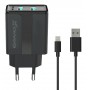 Купить ᐈ Кривой Рог ᐈ Низкая цена ᐈ Сетевое зарядное устройство Grand-X (1xUSB 2.4A) Black (CH15LTB) + кабель Lightning